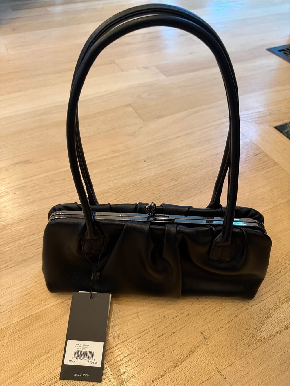 BCBG Black Gathered Frame Shoulder Bag